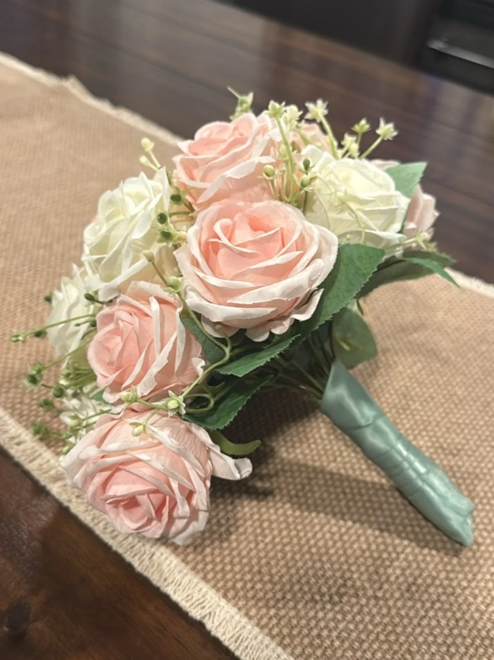 Artificial Rose Bouquet in Blush Pink and Cream - Classic Home Accent